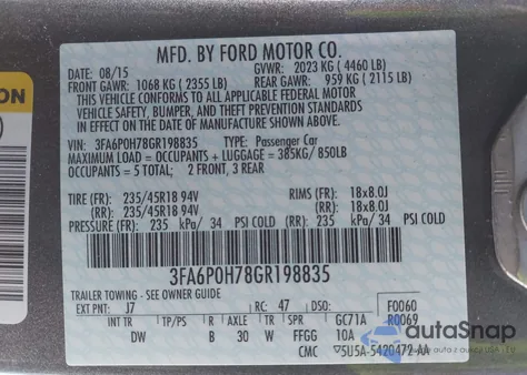 2016 Ford Fusion Se z USA, uszkodzony, nr VIN 3FA6P0H78GR198835